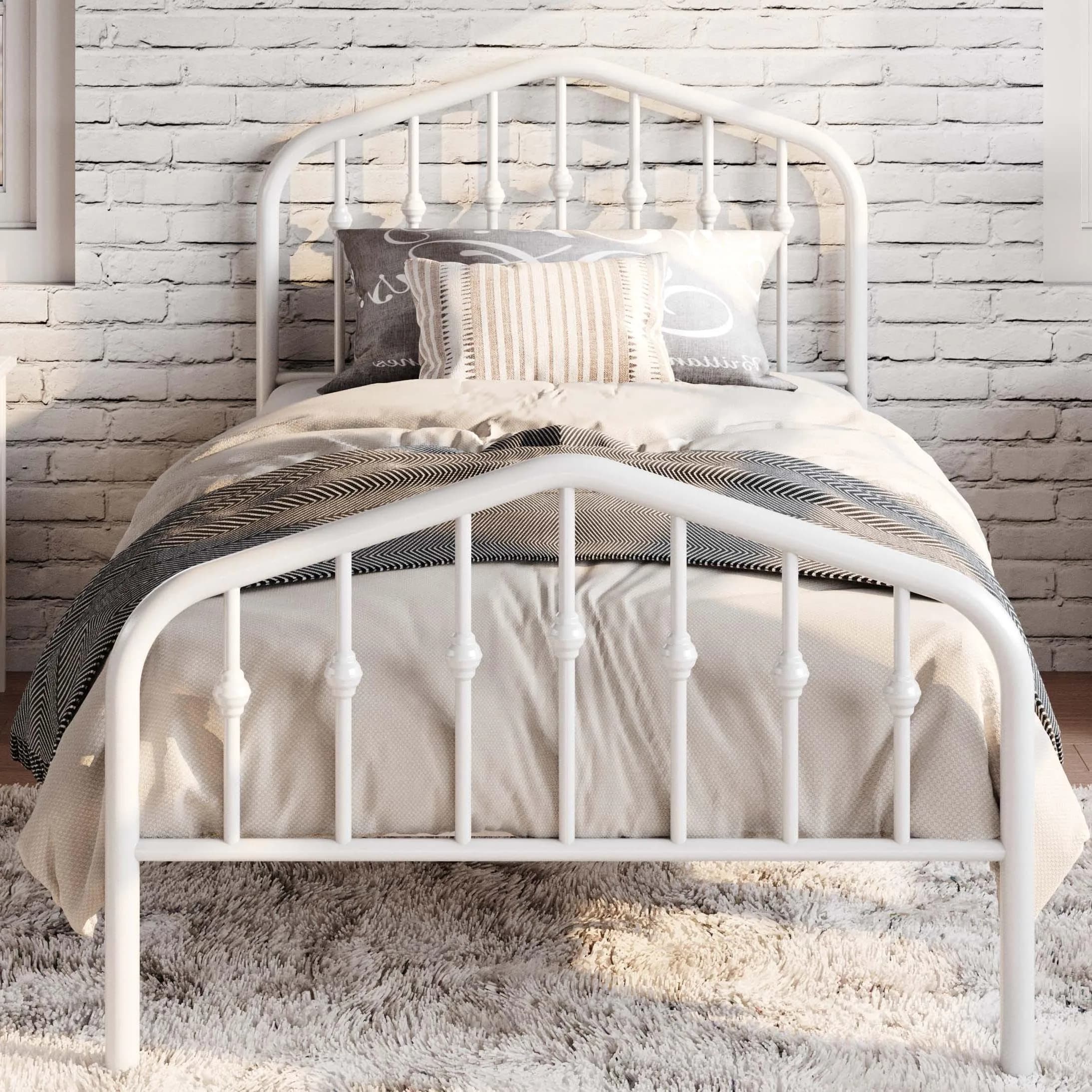 SHA CERLIN Twin Size Metal Bed Frame with Victorian Wrought Iron Headboard, White | Noise-Free Support & Underbed Storage