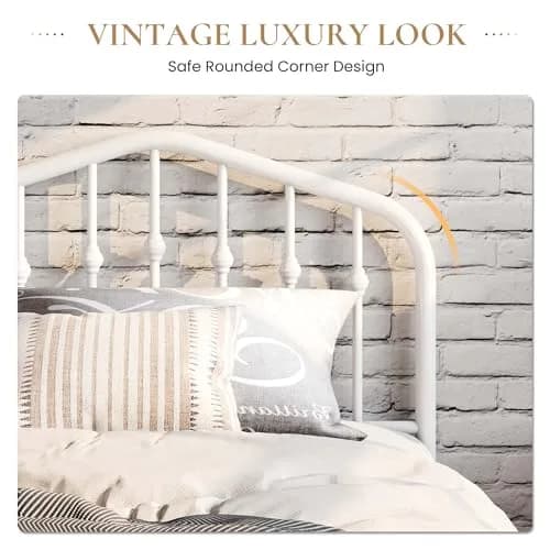SHA CERLIN Twin Size Metal Bed Frame with Victorian Wrought Iron Headboard, White | Noise-Free Support & Underbed Storage thumbnail 3