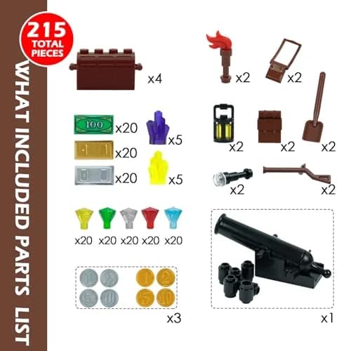 BroTex Pirates Treasure Chest Building Blocks 215 Pieces | STEM Learning Toy for Kids Ages 6+ thumbnail 5