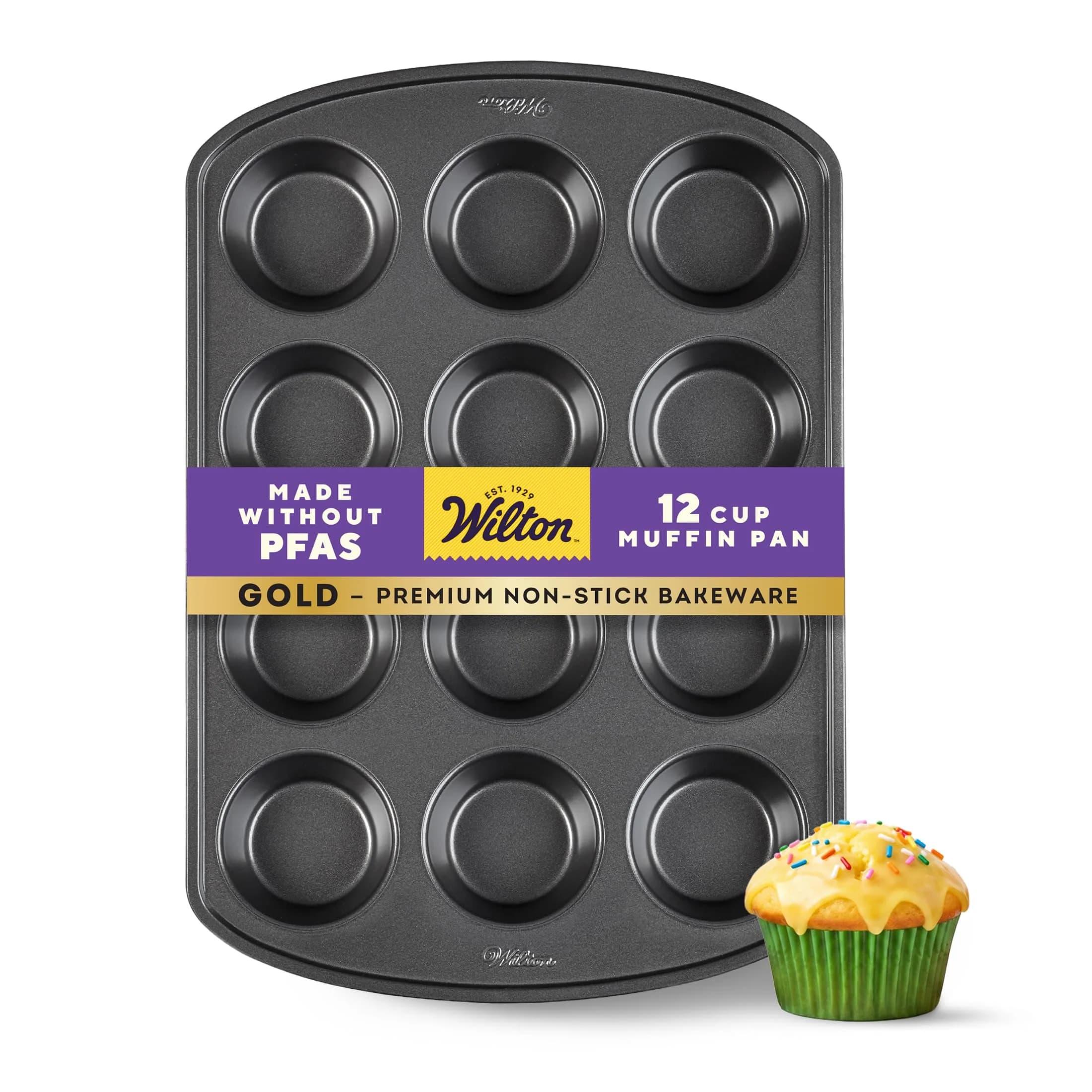 Wilton Muffin Pan 12-Cup Non-Stick Baking Pan for Muffins & Cupcakes | Even Heat & PFAS-Free (70-120c)