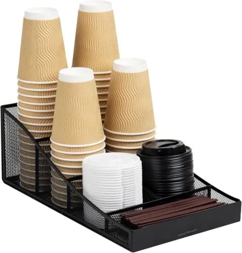 Mind Reader Metal Mesh Countertop Organizer Caddy 7 Compartments 21.6cm (8.5" L x 14.5" W x 5.25" H) | Black Pack of 6 thumbnail 1