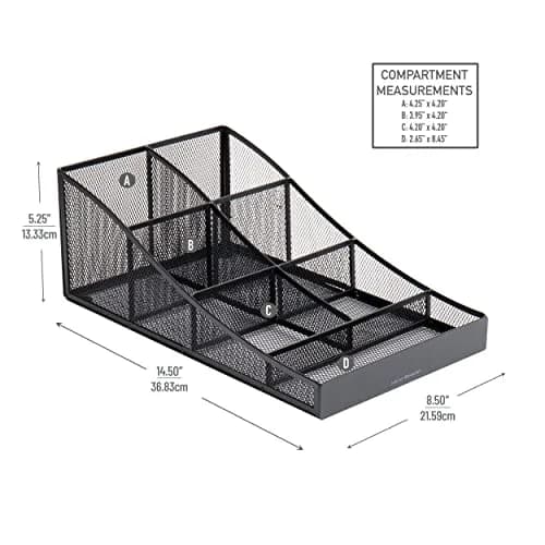 Mind Reader Metal Mesh Countertop Organizer Caddy 7 Compartments 21.6cm (8.5" L x 14.5" W x 5.25" H) | Black Pack of 6 thumbnail 3