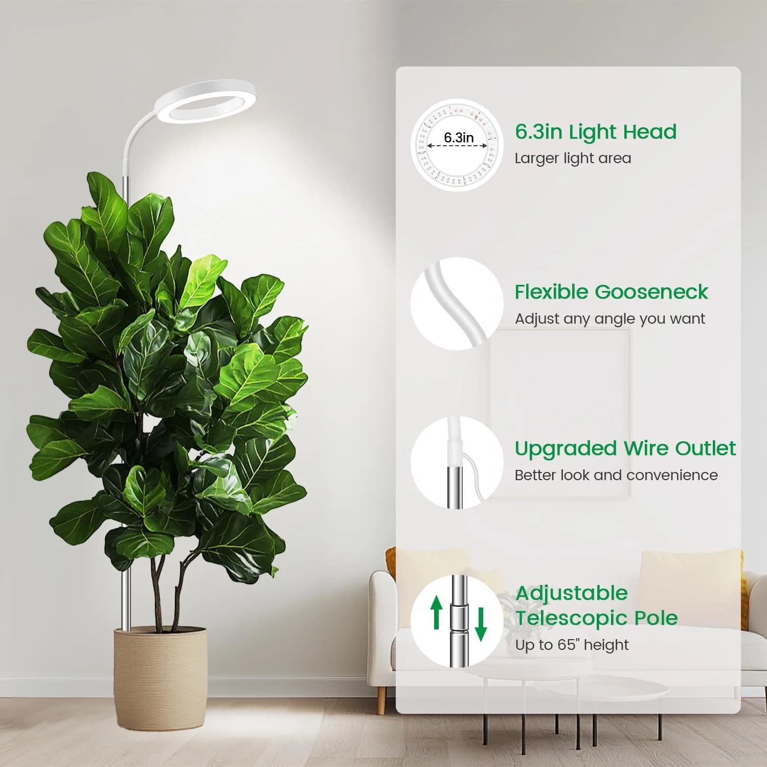 Garpsen Full Spectrum LED Grow Light with Gooseneck, 2-Pack, 65cm (25.6") Height | For Large Indoor Plants - view 5