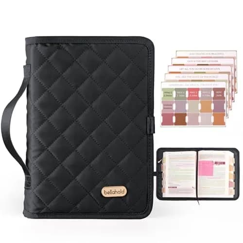 BellaHold Adjustable Bible Cover with 75 Bible Tabs - Black XS | Waterproof Quilted Fabric Case thumbnail 1