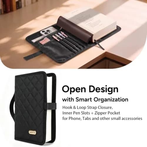BellaHold Adjustable Bible Cover with 75 Bible Tabs - Black XS | Waterproof Quilted Fabric Case thumbnail 3
