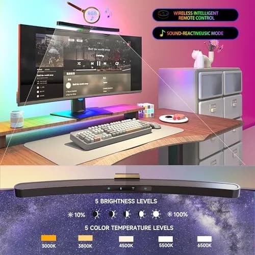 ONWAY Curved Monitor Light Bar with RGB Backlight, Wireless Remote Control, 17.91 inch (45.5 cm) | Eye-Care Lamp for Gaming & Office thumbnail 4