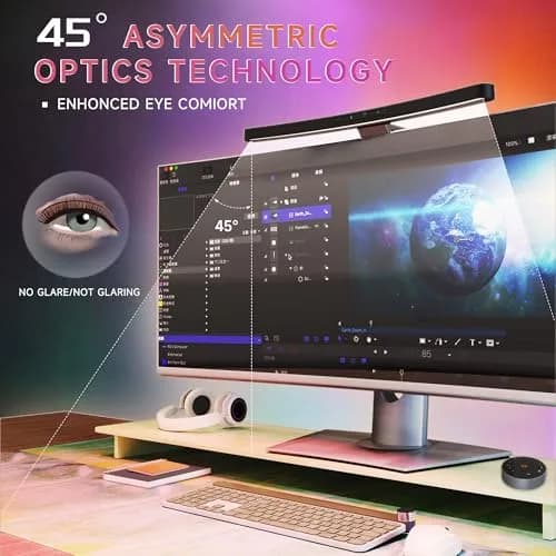 ONWAY Curved Monitor Light Bar with RGB Backlight, Wireless Remote Control, 17.91 inch (45.5 cm) | Eye-Care Lamp for Gaming & Office thumbnail 2
