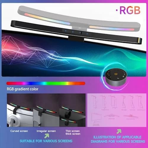 ONWAY Curved Monitor Light Bar with RGB Backlight, Wireless Remote Control, 17.91 inch (45.5 cm) | Eye-Care Lamp for Gaming & Office thumbnail 3