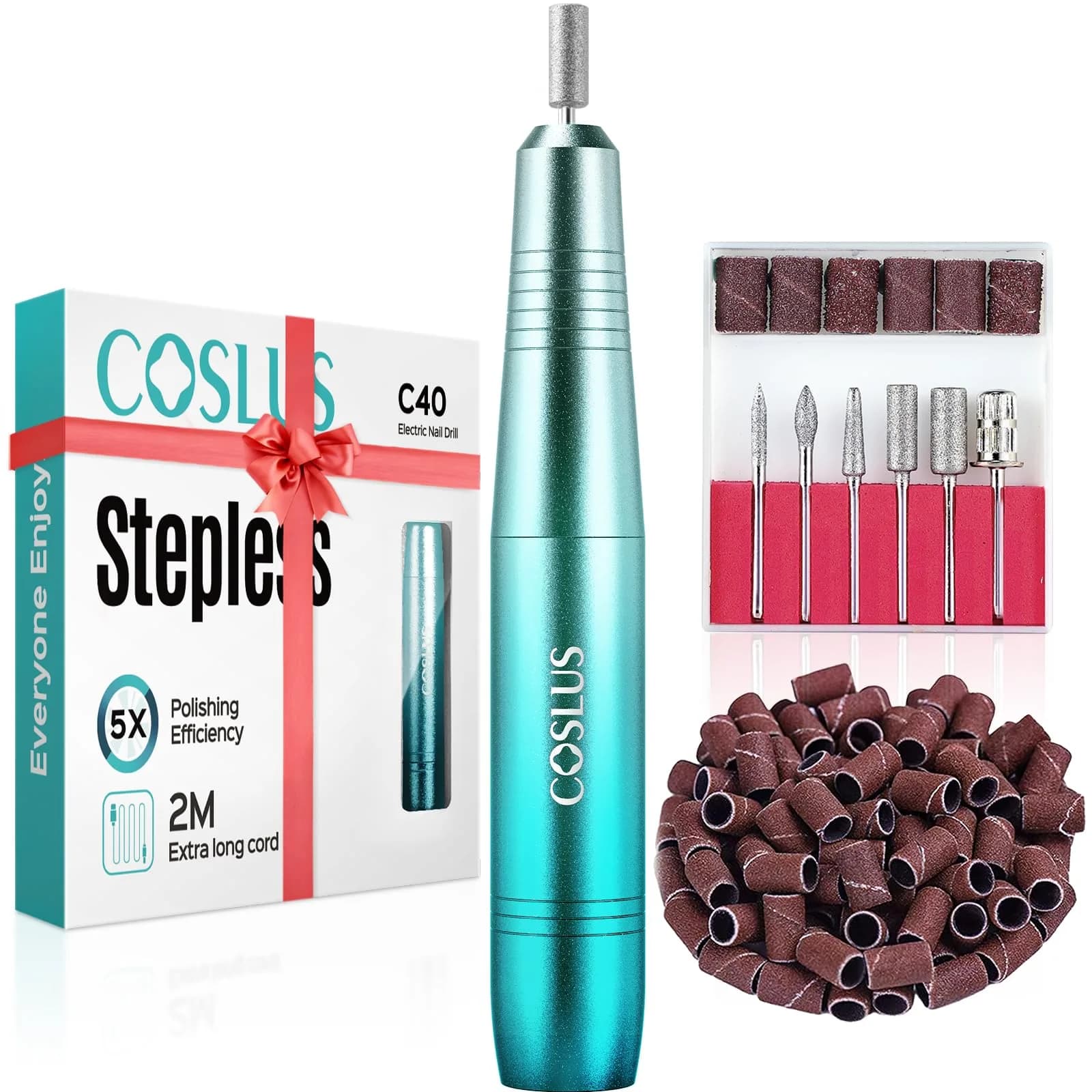 COSLUS C40 Electric Nail Drill File for Acrylic Gel Dip Powder Nails, Portable Manicure Pedicure Tools Set (Gradient Blue) - main product image
