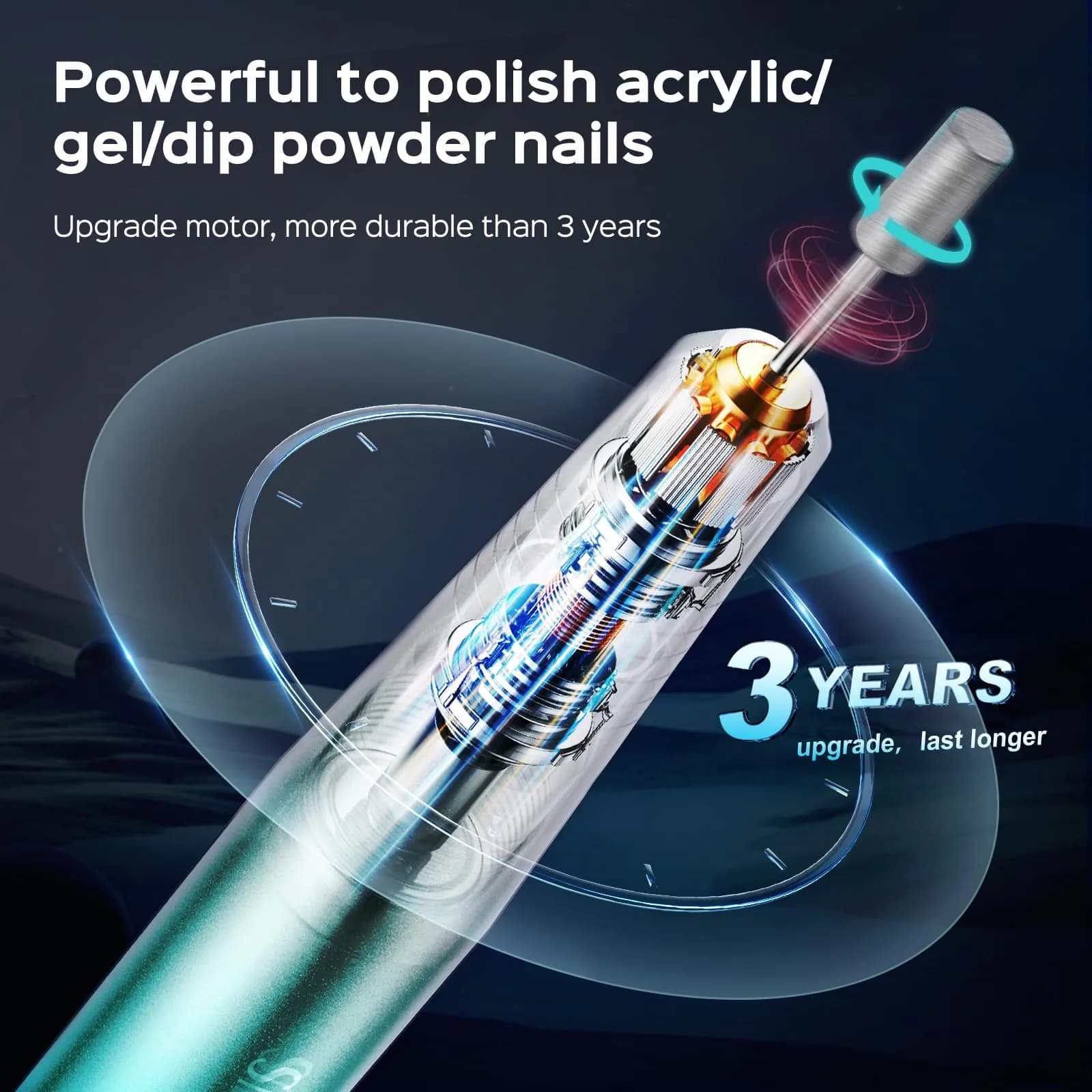 COSLUS C40 Electric Nail Drill for Acrylics & Gel - Gradient Blue Portable Manicure Pedicure Tool - view 5