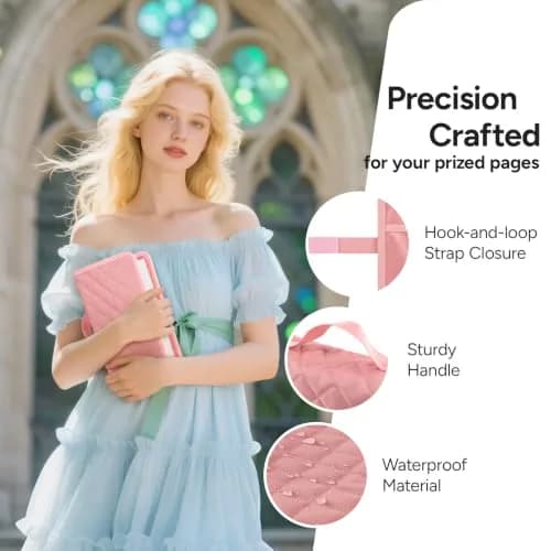 BellaHold Adjustable Bible Cover Case for Women M (9.6" H x 7" W x 2.2" Spine) | Waterproof Quilted Pink Fabric with 75 Bible Tabs thumbnail 5