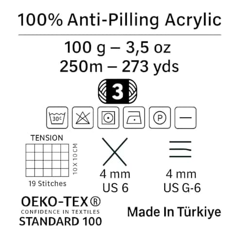 Estako DailyKnit-DK Anti-Pilling Acrylic Yarn 100g | Baby DK Weight, Dark Grey, Soft & Durable thumbnail 3