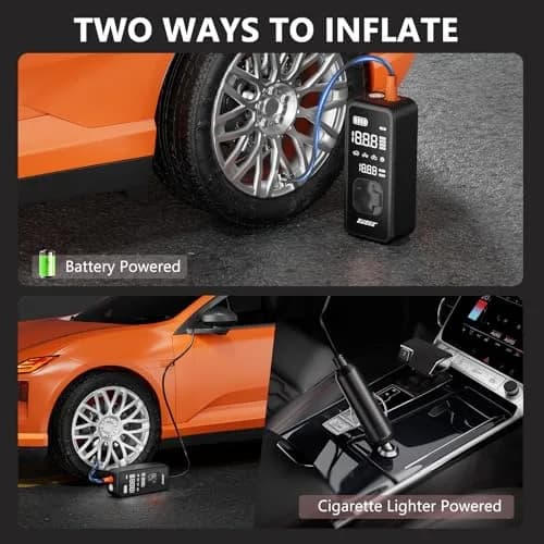 ZUZEE Portable Tire Inflator Air Compressor 150PSI | 4X Faster Inflation, Digital Pressure Gauge, LED Light thumbnail 4