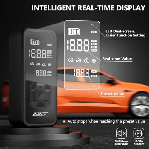 ZUZEE Portable Tire Inflator Air Compressor 150PSI | 4X Faster Inflation, Digital Pressure Gauge, LED Light thumbnail 5
