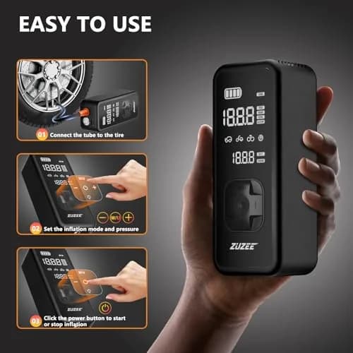 ZUZEE Portable Tire Inflator Air Compressor 150PSI | 4X Faster Inflation, Digital Pressure Gauge, LED Light thumbnail 8
