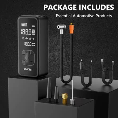 ZUZEE Portable Tire Inflator Air Compressor 150PSI | 4X Faster Inflation, Digital Pressure Gauge, LED Light thumbnail 9