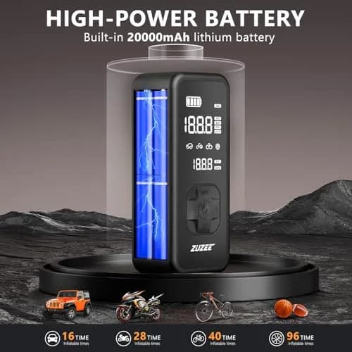 ZUZEE Portable Tire Inflator Air Compressor 150PSI | 4X Faster Inflation, Digital Pressure Gauge, LED Light thumbnail 3