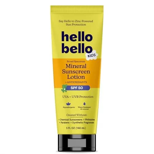 Hello Bello Kids Mineral Sunscreen Spray SPF 50 - Hypoallergenic, Reef Friendly, Water Resistant, 148ml (5 oz) | Non-Greasy Protection — Mineral Sunscreen 5 oz Lotion - 50 SPF