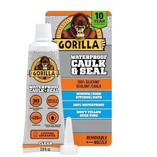 Gorilla 100% Silicone Caulk Waterproof Sealant 2.8oz Clear | Mold & Mildew Resistant, Ready in 30 Min thumbnail 1