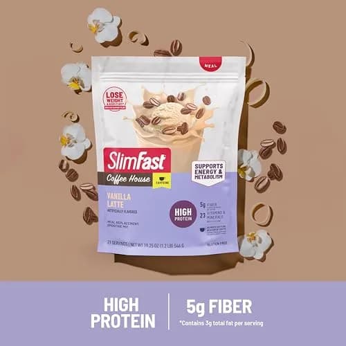 SlimFast High Protein Meal Replacement Powder, Vanilla Latte, 19.25 Oz | Caffeine & Vitamin Blend thumbnail 4