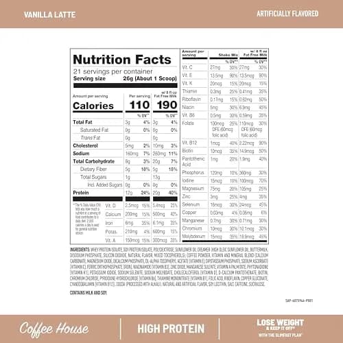 SlimFast High Protein Meal Replacement Powder, Vanilla Latte, 19.25 Oz | Caffeine & Vitamin Blend thumbnail 3