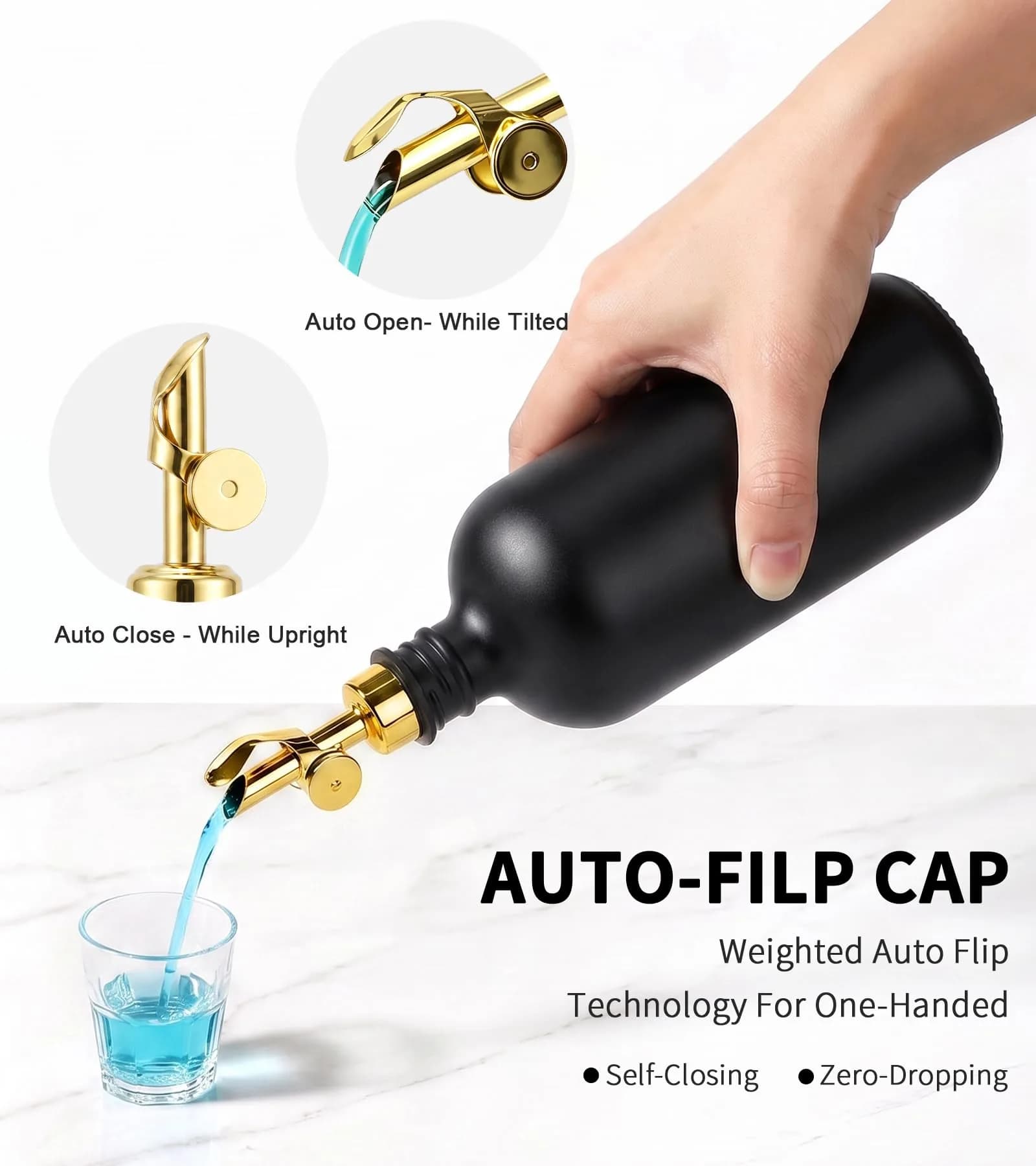 TOLDATLI Black 17oz Glass Mouthwash Dispenser with Cup | Matte Finish, Auto Flip Cap - view 4