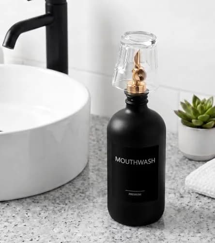 TOLDATLI Black 17oz Glass Mouthwash Dispenser with Cup | Matte Finish, Auto Flip Cap thumbnail 7