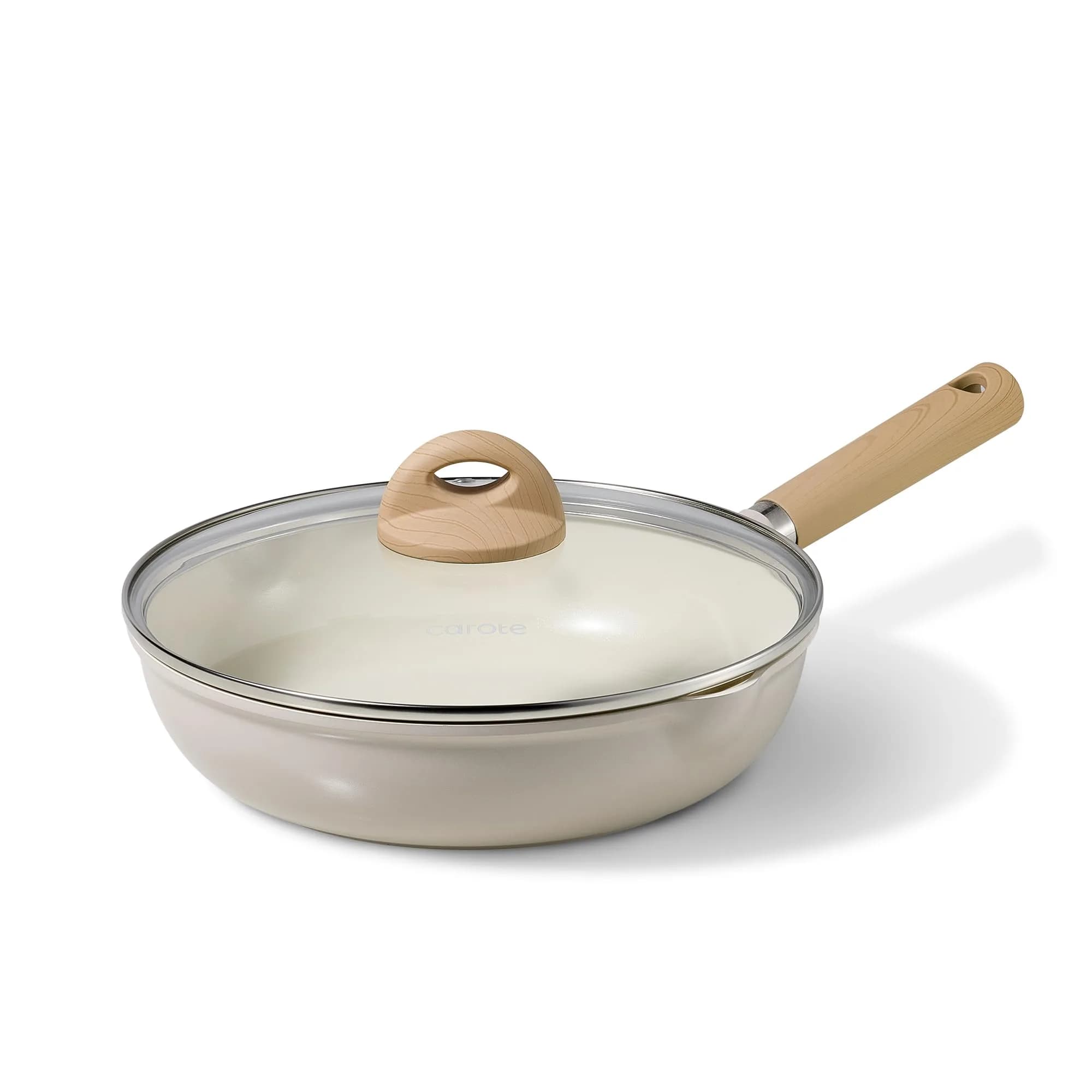 CAROTE 10 inch Ceramic Frying Pan with Lid | 25 cm (10 inch) Diameter, Taupe — Taupe