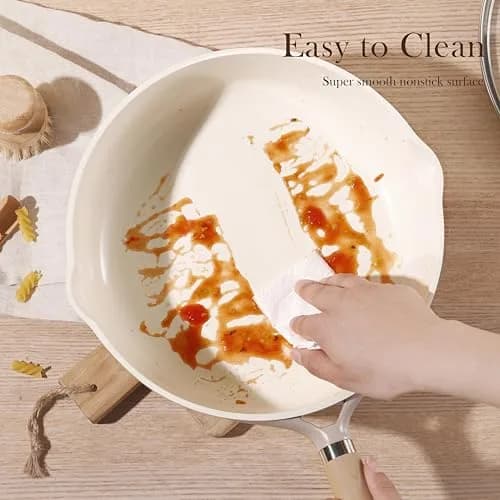CAROTE 10 inch Ceramic Frying Pan with Lid | 25 cm (10 inch) Diameter, Taupe thumbnail 4