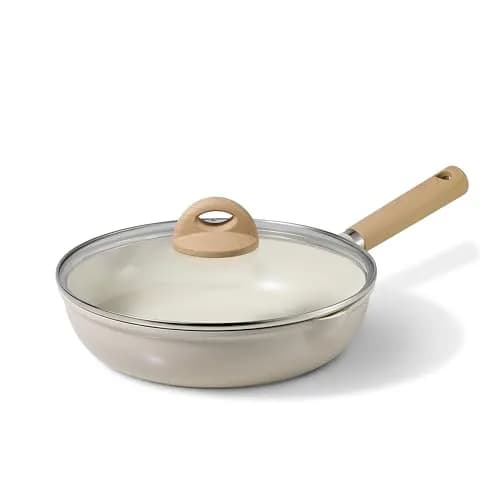 CAROTE 10 inch Ceramic Frying Pan with Lid | 25 cm (10 inch) Diameter, Taupe thumbnail 1