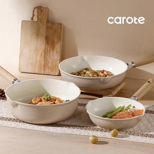 CAROTE 10 inch Ceramic Frying Pan with Lid | 25 cm (10 inch) Diameter, Taupe thumbnail 8