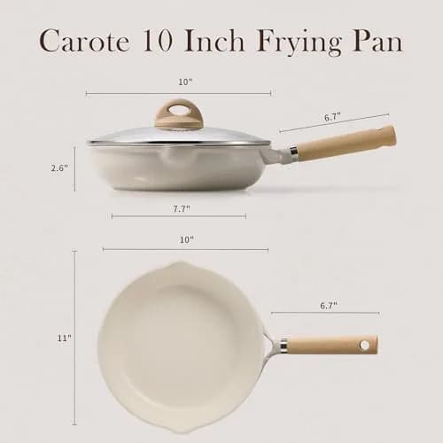 CAROTE 10 inch Ceramic Frying Pan with Lid | 25 cm (10 inch) Diameter, Taupe thumbnail 2