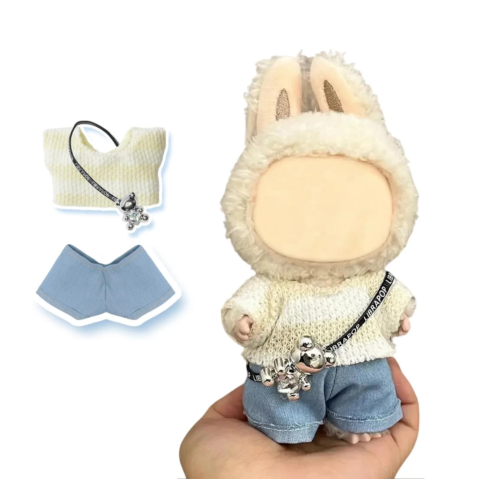 Eyancotoi 17cm Doll Clothes Set (Sweater, Jeans, Pants) | Style 4, 3-Piece Outfit for 17cm Dolls