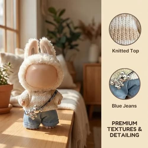 Eyancotoi 17cm Doll Clothes Set (Sweater, Jeans, Pants) | Style 4, 3-Piece Outfit for 17cm Dolls thumbnail 4