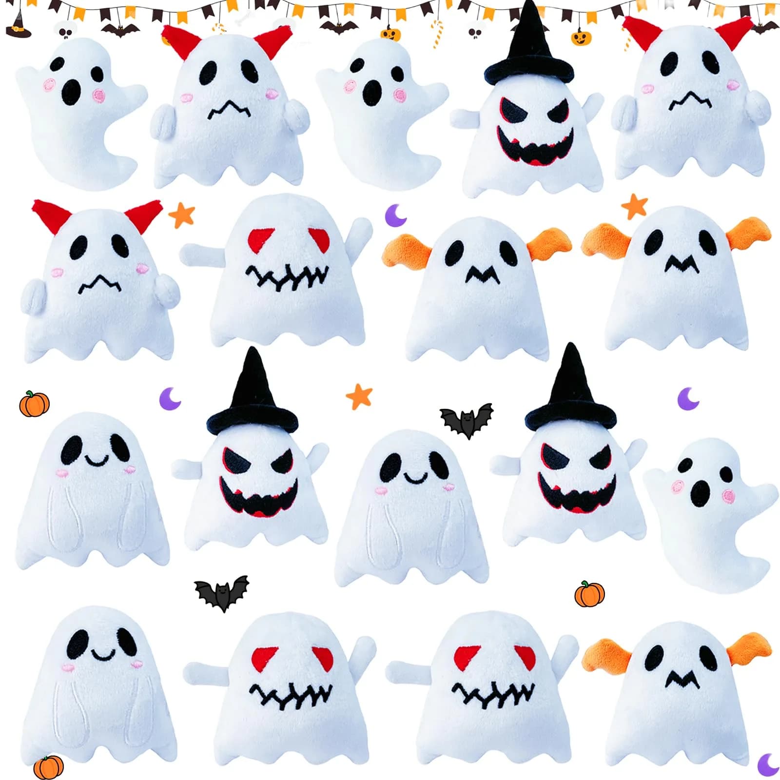 Rdogeia 18PCS Halloween Ghost Plush Toy Set | Bulk Goodie Bag Fillers for Kids - main product image