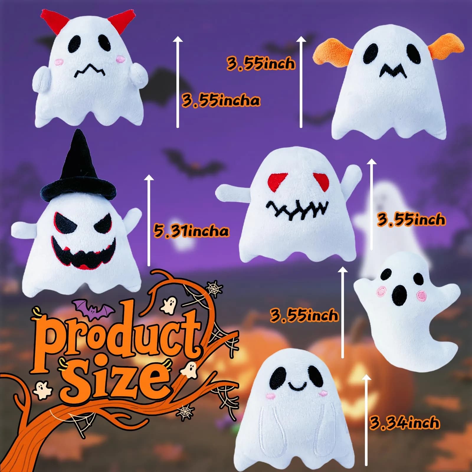 Rdogeia 18PCS Halloween Ghost Plush Toy Set | Bulk Goodie Bag Fillers for Kids thumbnail 2