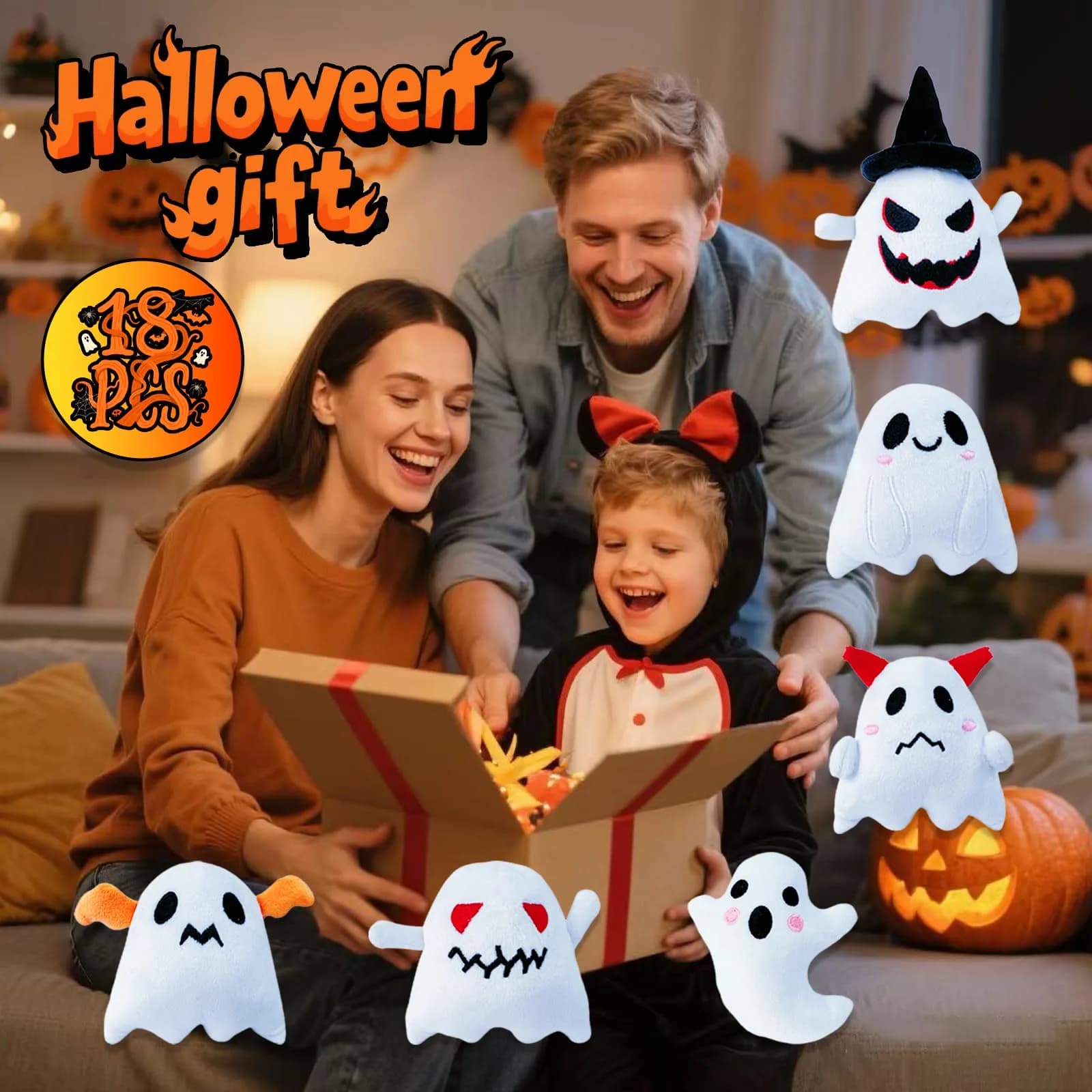 Rdogeia 18PCS Halloween Ghost Plush Toy Set | Bulk Goodie Bag Fillers for Kids thumbnail 3