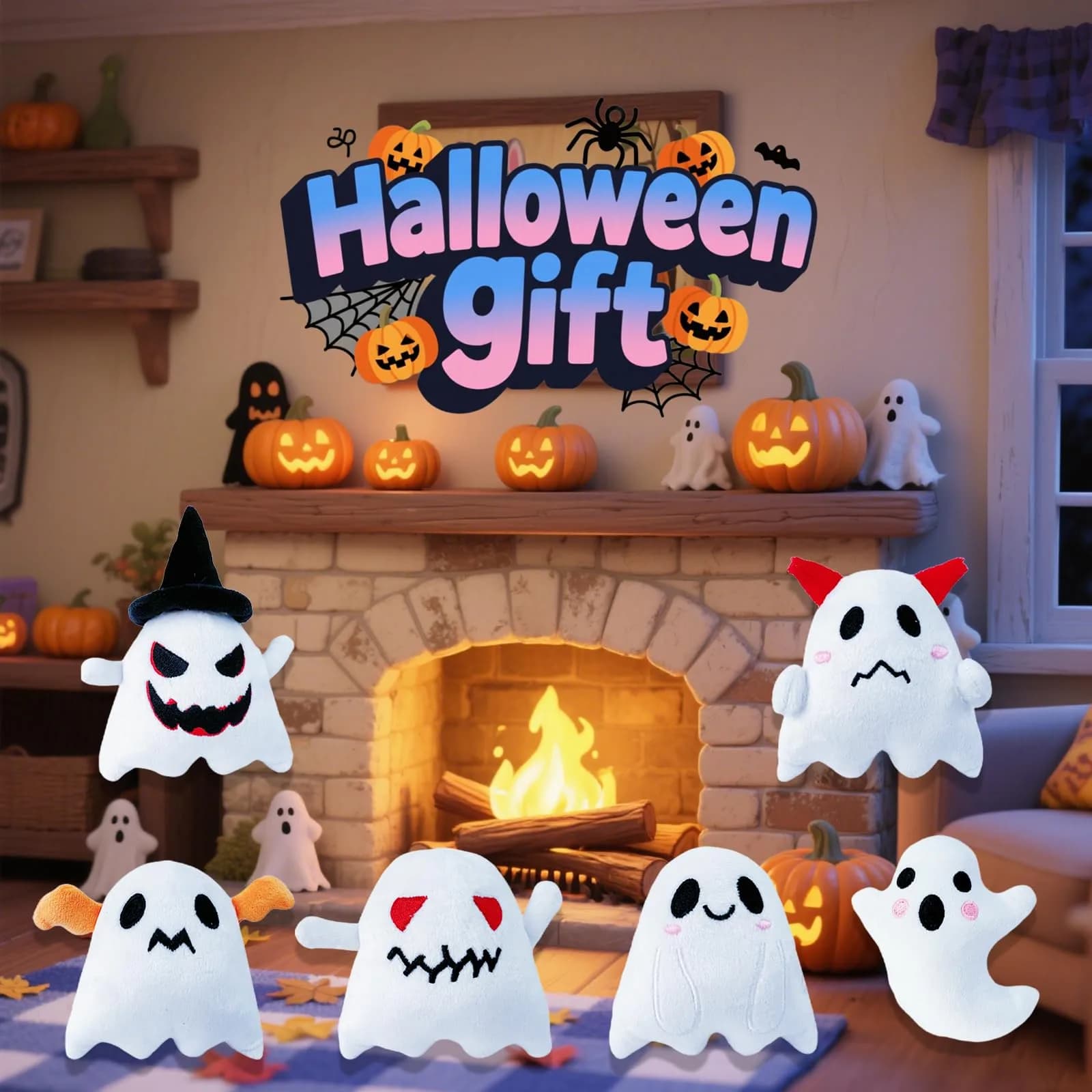 Rdogeia 18PCS Halloween Ghost Plush Toy Set | Bulk Goodie Bag Fillers for Kids thumbnail 6