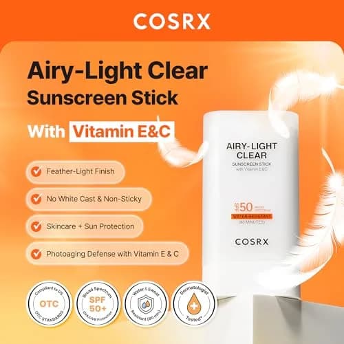 COSRX Airy-Light Clear Sunscreen Stick SPF 50 0.67 oz | Broad Spectrum UV Protection, Matte Finish, No White Cast thumbnail 2