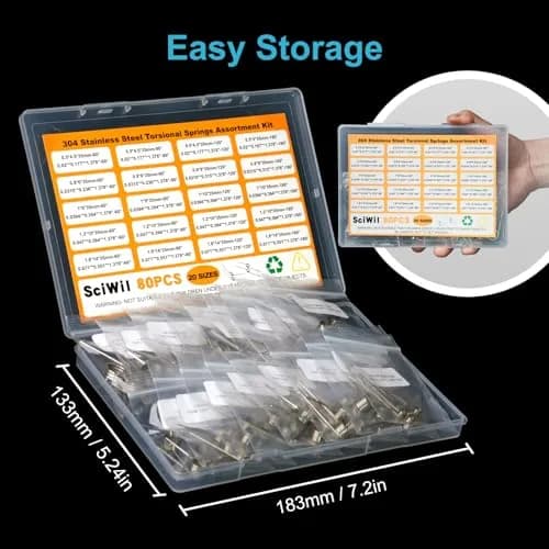 SciWil Torsion Spring Assortment Kit 80PCS | Stainless Steel for Hinge Repair & DIY thumbnail 5