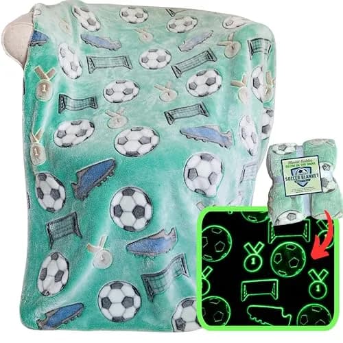 Blanket Buddies Glow in The Dark Soccer Throw Blanket 127cm x 152cm (50" x 60") | Fun Soccer Gift for Boys & Girls thumbnail 1