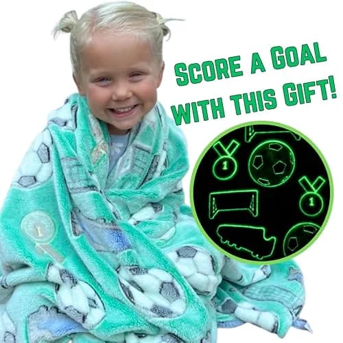 Blanket Buddies Glow in The Dark Soccer Throw Blanket 127cm x 152cm (50" x 60") | Fun Soccer Gift for Boys & Girls thumbnail 2