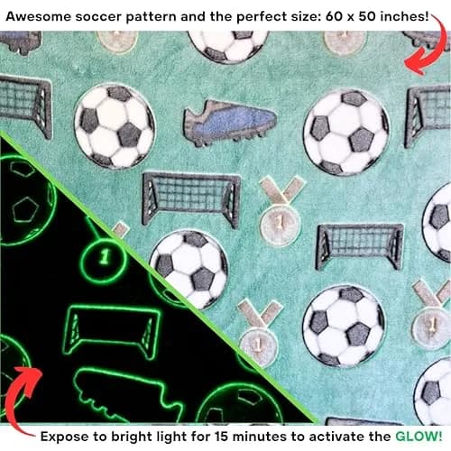 Blanket Buddies Glow in The Dark Soccer Throw Blanket 127cm x 152cm (50" x 60") | Fun Soccer Gift for Boys & Girls thumbnail 3