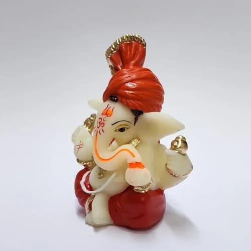 Gold Art India Lord Ganesha Idol 7.6 cm (3 x 3 x 2 inches) | Traditional Religious Polyresin Sculpture thumbnail 4