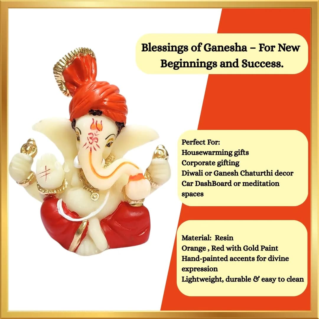Gold Art India Lord Ganesha Idol 7.6 cm (3 x 3 x 2 inches) | Traditional Religious Polyresin Sculpture - view 7