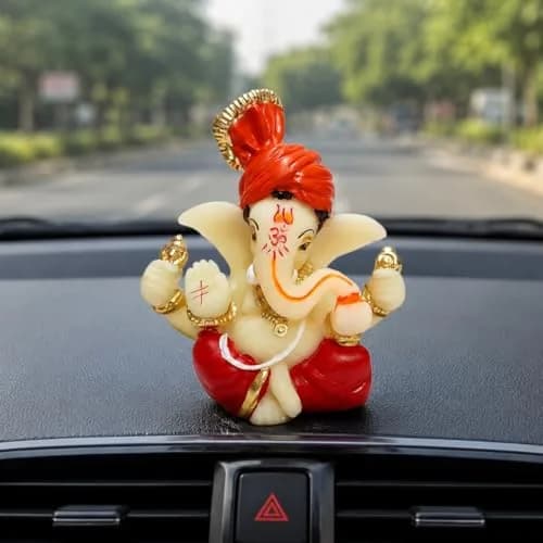 Gold Art India Lord Ganesha Idol 7.6 cm (3 x 3 x 2 inches) | Traditional Religious Polyresin Sculpture thumbnail 1