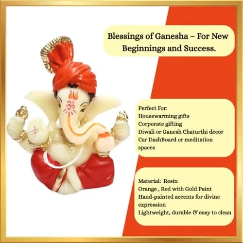 Gold Art India Lord Ganesha Idol 7.6 cm (3 x 3 x 2 inches) | Traditional Religious Polyresin Sculpture thumbnail 7