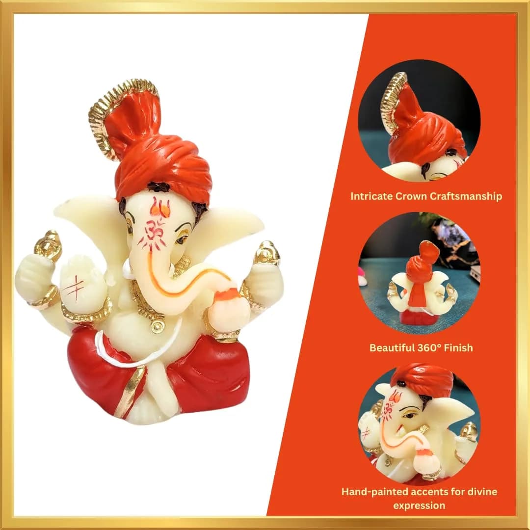 Gold Art India Lord Ganesha Idol 7.6 cm (3 x 3 x 2 inches) | Traditional Religious Polyresin Sculpture - view 8