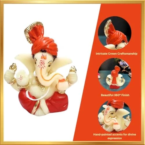 Gold Art India Lord Ganesha Idol 7.6 cm (3 x 3 x 2 inches) | Traditional Religious Polyresin Sculpture thumbnail 8