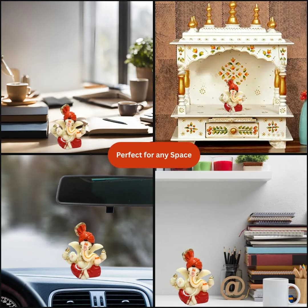 Gold Art India Lord Ganesha Idol 7.6 cm (3 x 3 x 2 inches) | Traditional Religious Polyresin Sculpture - view 9